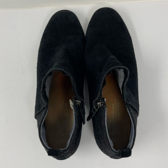 Toms Boots Womens 8.5 Loren Black Suede Leather Grey Wool Ankles Side Zip Bootie - Picture 4 of 15